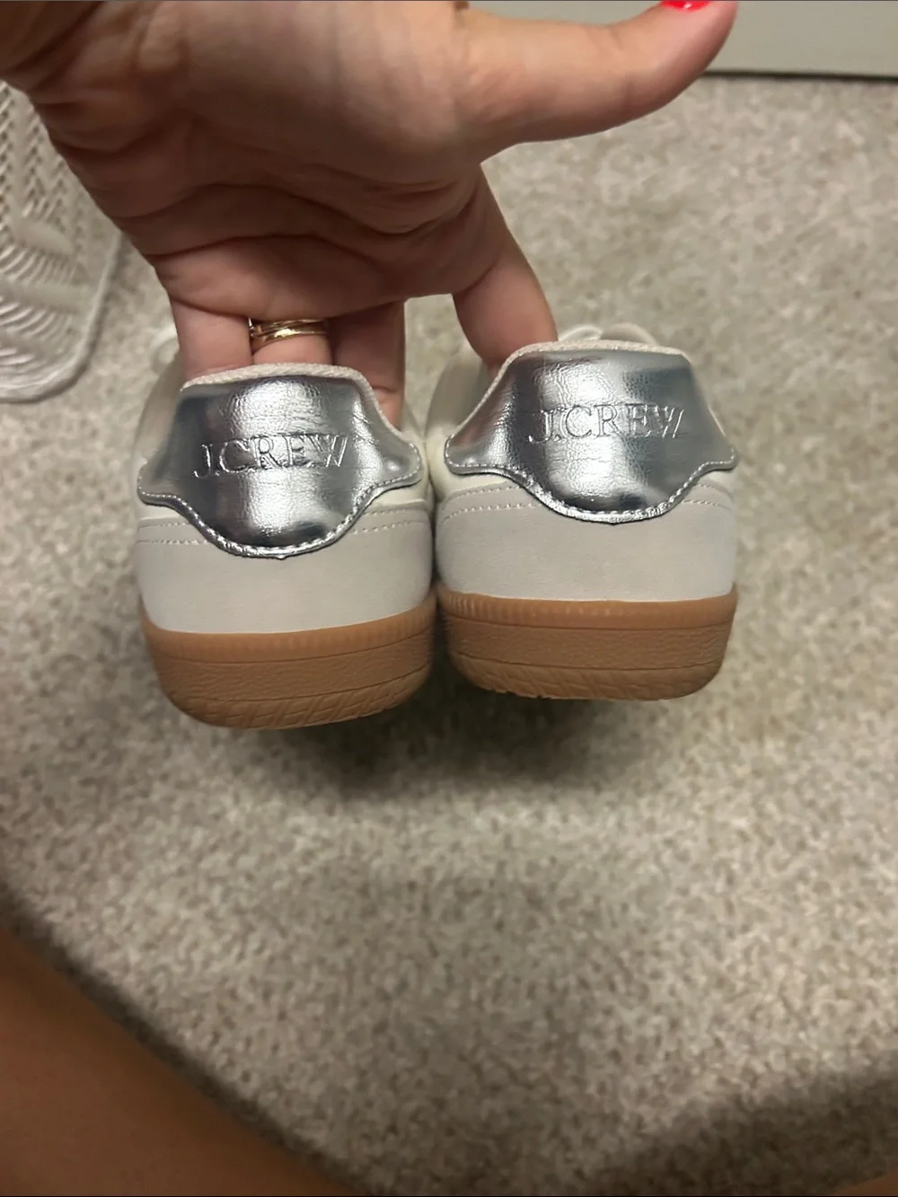 J. Crew Womens Cream & Light Gray Leather Sneakers comfort athleisure clean girl